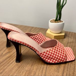 Vegan Red Checkered Squared Toe Italian Slides with Heel - Size 6.5